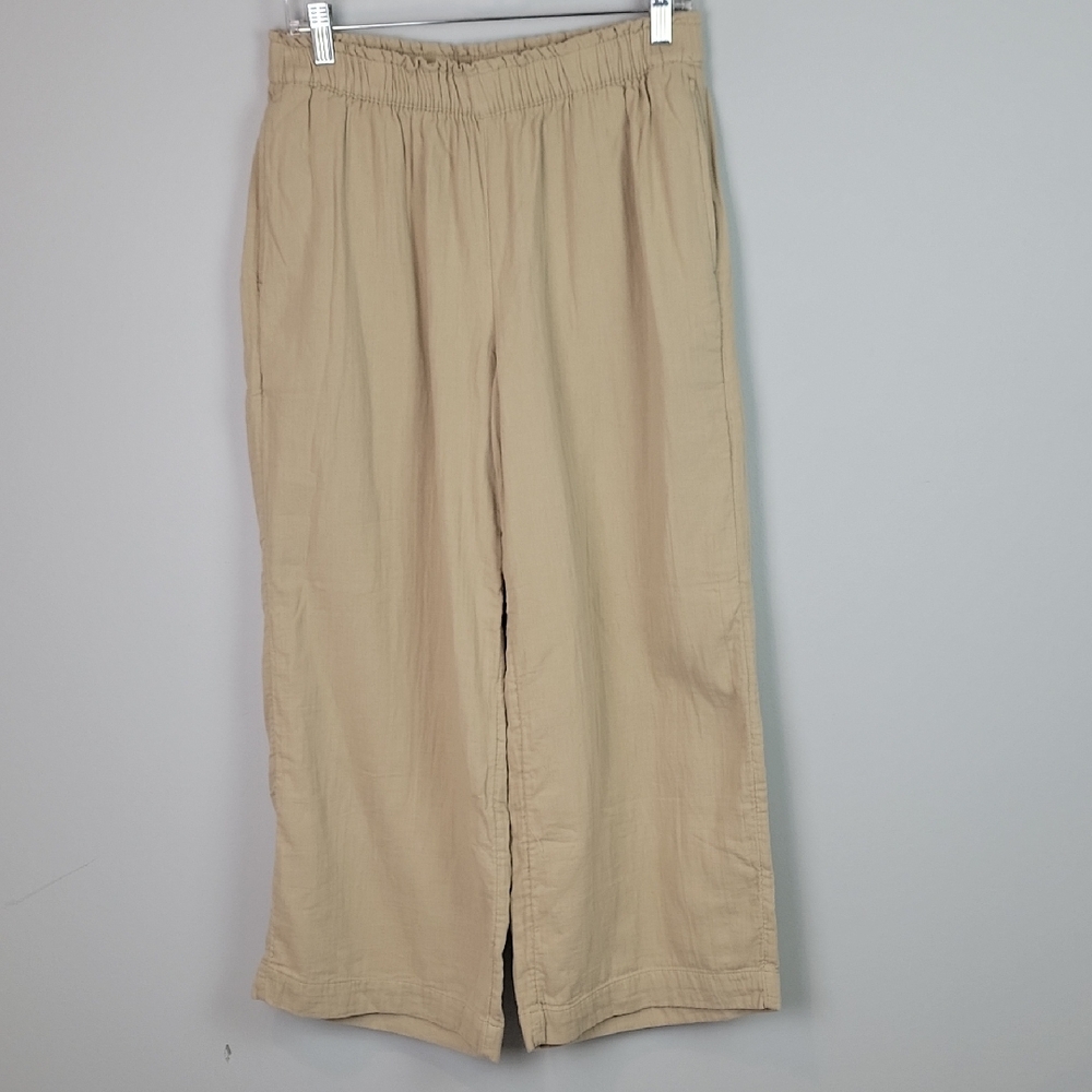 Old Navy Crinkle Gauze Cream pull on wide leg all cotton pants